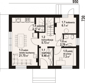 Rzut projektu cedry bb 70 - Parter