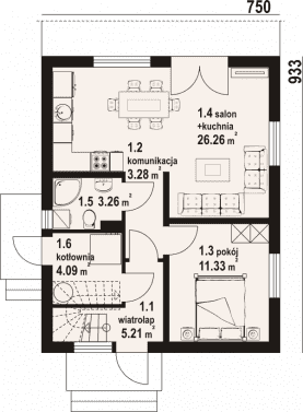 Rzut projektu grochowo bb 70 - Parter