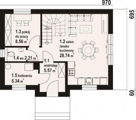 Rzut projektu modrowo bb 70 - Parter