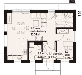 Rzut projektu bobrów aa 70 - Parter