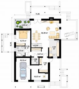 Rzut projektu Lara 3 (CE) - parter