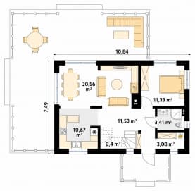 Rzut projektu Aksamitka dr-S (DR-S) - parter