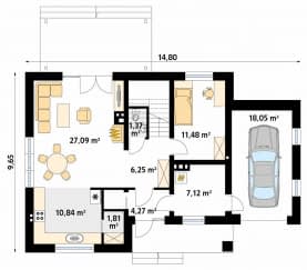 Rzut projektu Indygo 3 (CE) - parter