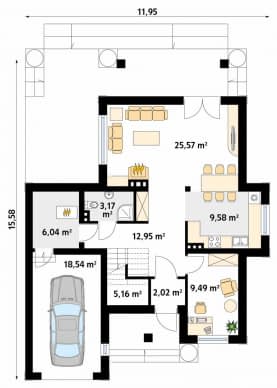 Rzut projektu Cyprys (CE) - parter