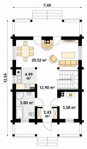 Rzut projektu Konwalia 2 bal (BAL) - parter