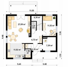 Rzut projektu Indygo dr-S (DR-S) - parter