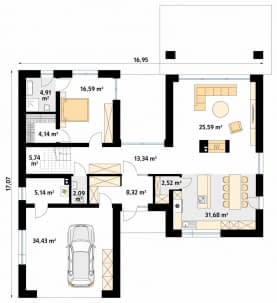 Rzut projektu Katamaran (CE) - parter