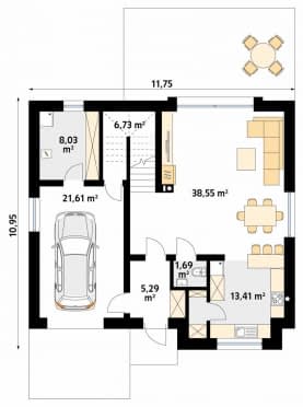 Rzut projektu Mops (PH) - parter