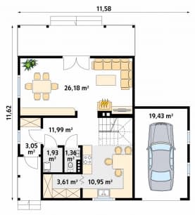 Rzut projektu Jaśmin 3 dr-S (DR-S) - parter