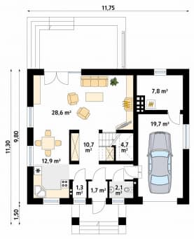 Rzut projektu Chaber (CE) - parter