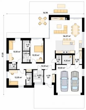 Rzut projektu Ares (PH) - parter