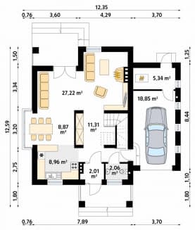Rzut projektu Pinia (Y) - parter