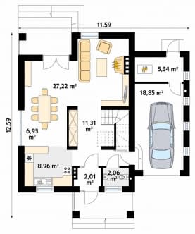 Rzut projektu Pinia 2 (CE) - parter