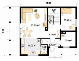 Rzut projektu Indygo 2 dr-S (DR-S) - parter