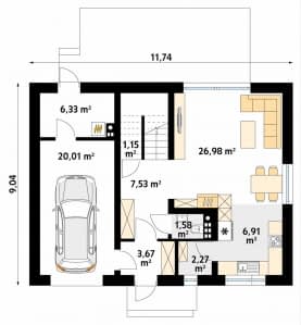 Rzut projektu Mirabelka (KO) - parter