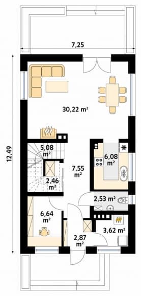 Rzut projektu Pryma 2 (CE) - parter