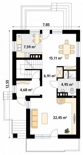 Rzut projektu Agawa 2 (CE) - parter