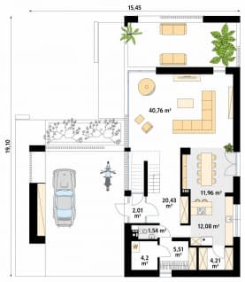 Rzut projektu Platan (CE) - parter