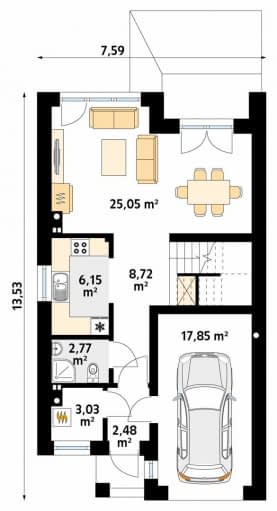 Rzut projektu Dąb 2 W (CE) - parter