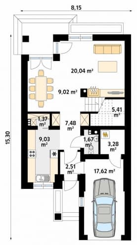 Rzut projektu Sekwoja W (CE) - parter