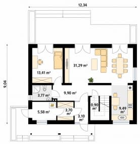 Rzut projektu Jesion (KO) - parter