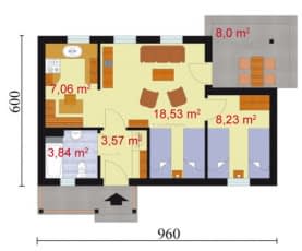 Rzut projektu FLORENCJA dom letniskowy - Parter