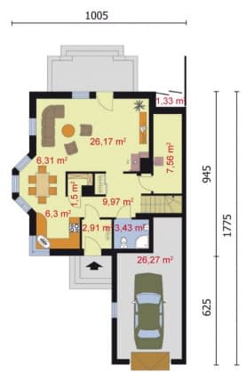 Rzut projektu BOLONIA - bliźniak (dla jednego segmentu) - Segment A - parter