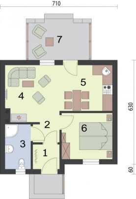 Rzut projektu HONOLULU dom letniskowy - Rzut przyziemia