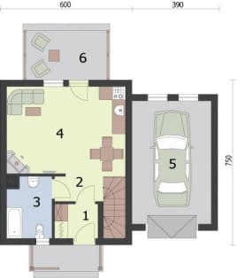 Rzut projektu OKLAHOMA 2 dom letniskowy z poddaszem - Rzut przyziemia