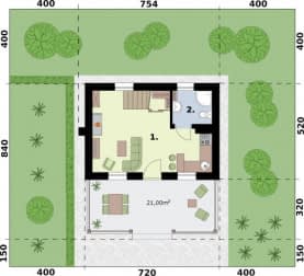 Rzut projektu BARI dom letniskowy z poddaszem - Rzut przyziemia