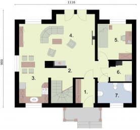 Rzut projektu AVALON dom mieszkalny jednorodzinny z poddaszem użytkowym - Rzut przyziemia