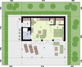 Rzut projektu BELO HORIZONTE dom letniskowy - Rzut parteru - WARIANT B