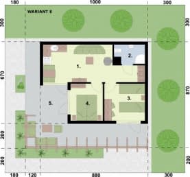 Rzut projektu GRENADA dom letniskowy - Rzut przyziemia WARIANT E
