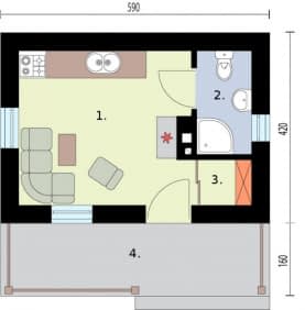 Rzut projektu HAGA dom letniskowy szkielet drewniany na zgłoszenie do 35m2 - Rzut przyziemia