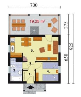 Rzut projektu BAZYLEA dom letniskowy szkielet drewniany - Rzut przyziemia