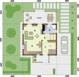 Rzut projektu ORLEAN 4 szkielet drewniany dom letniskowy z poddaszem użytkowym - Rzut przyziemia