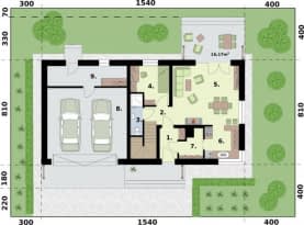 Rzut projektu SEVILLA 3B szkielet drewniany z podwójnym garażem - Rzut przyziemia