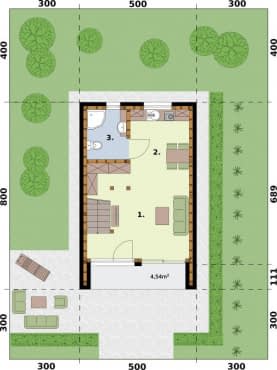 Rzut projektu MOCA 2 C szkielet drewniany dom całoroczny, mieszkalny z pompą ciepła i podłogówką - Rzut przyziemia