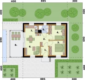 Rzut projektu LENS 2 C szkielet drewniany dom mieszkalny, całoroczny - Rzut przyziemia