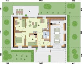 Rzut projektu FARO EKO szkielet drewniany pompa ciepła i wentylacja z rekuperacją - Rzut przyziemia