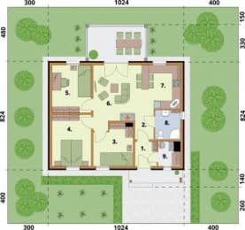 Rzut projektu PEGO C dom mieszkalny, całoroczny szkielet drewniany - Rzut parteru