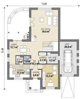 Rzut projektu Brygida - Parter