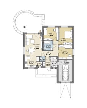 Rzut projektu Justynian Mały IV - Parter