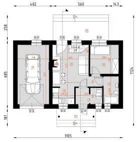 Rzut projektu D155 - Danusia WT2021 - Parter