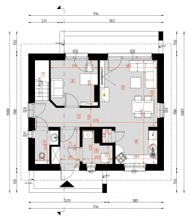 Rzut projektu D153A - Parter