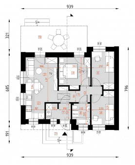 Rzut projektu D57A - Luiza A WT2021 - Parter