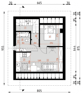 Rzut projektu D401 - WT2021 - wersja drewniana - Poddasze