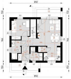 Rzut projektu D153BD - WT2021 wersja drewniana - Parter