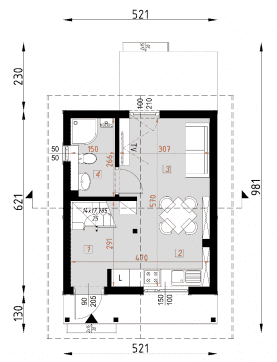 Rzut projektu D421 - wersja drewniana - Parter