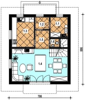 Rzut projektu A-130 szkieletowy - Parter